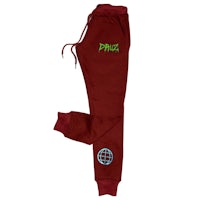 a maroon sweatpants with the word phiz on them