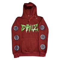 a burgundy hoodie with the word druz on it
